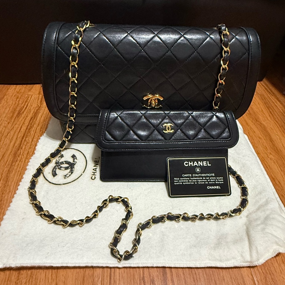 Chanel Black Vintage CC Flap Quilted Leather Bag Set